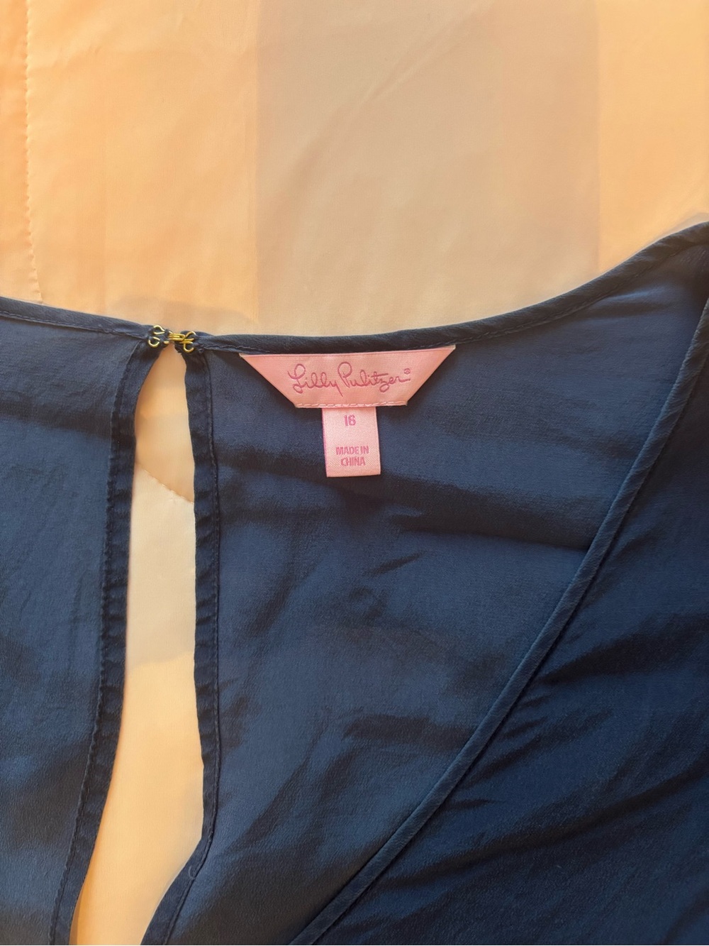 Lilly Pulitzer Navy V-Neck Top with Pink Label